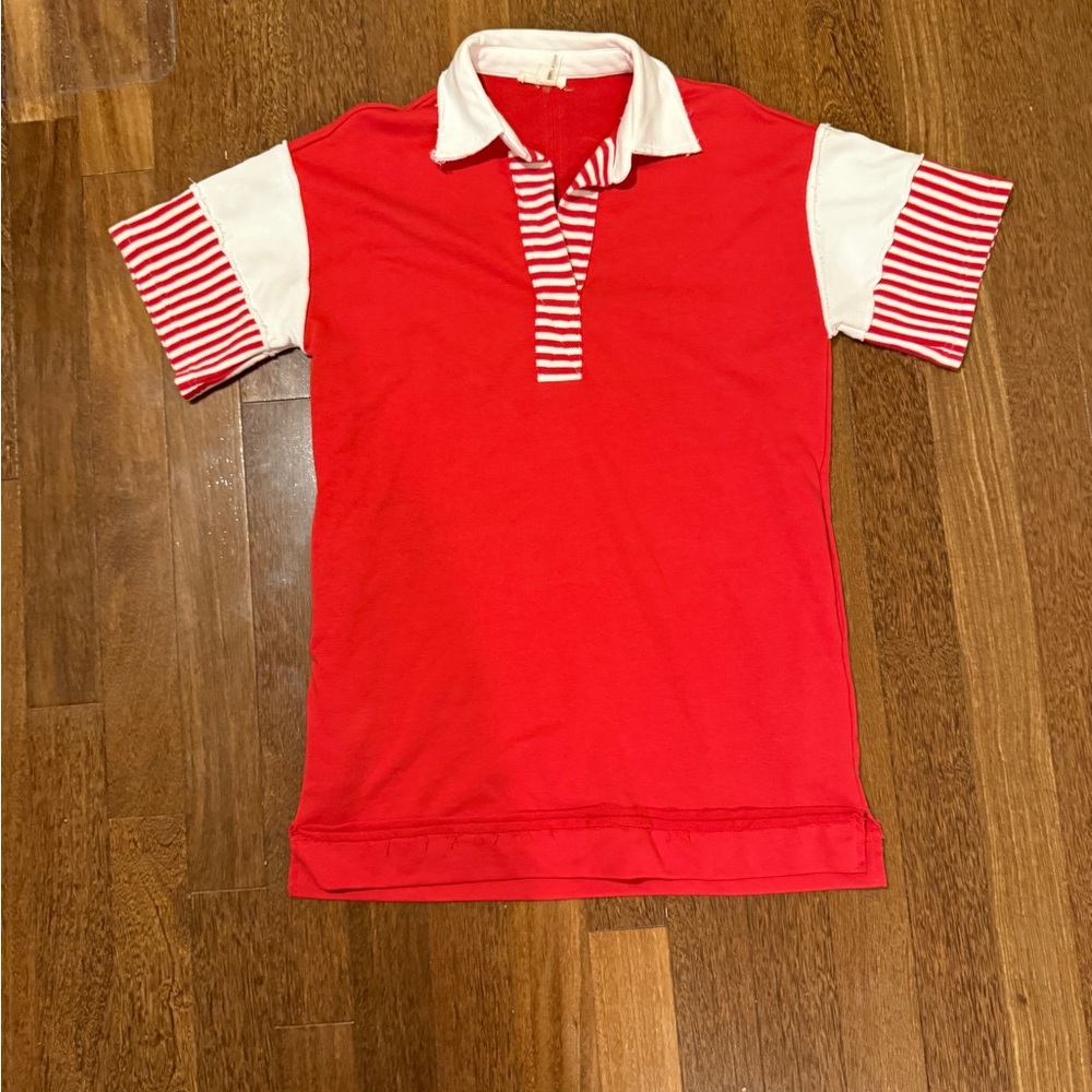 Entro Red and White Striped Polo Dress